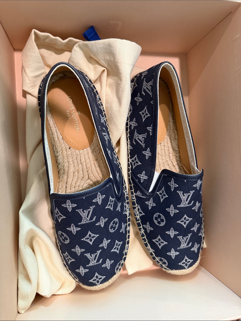 Louis Vuitton Navy Monogram Espadrille Flats men’s size 8 authentic original box